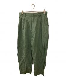 CristaSeya（クリスタセヤ）の古着「LINEN DOUBLE PLEATED WIDE PANTS」｜グリーン