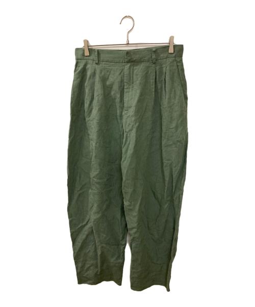 CristaSeya（クリスタセヤ）Cristaseya (クリスタセヤ) LINEN DOUBLE PLEATED WIDE PANTS グリーン サイズ:Lの古着・服飾アイテム