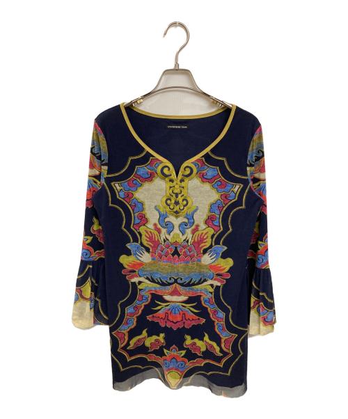 VIVIENNE TAM（ヴィヴィアンタム）VIVIENNE TAM (ヴィヴィアンタム) 刺繍プリントデザインパワーネットカットソー ネイビー サイズ:Sの古着・服飾アイテム