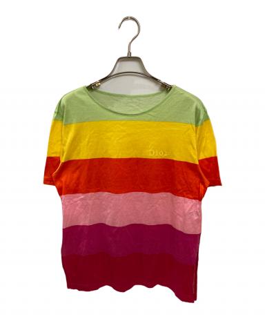 VTG christiandior SPORTS リブニット ボーダーポロシャツ Cディオール スポーツ ヴィンテージ ボーダー 半袖 ポロシャツ 麻混 M
