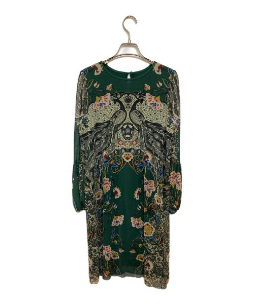 VIVIENNE TAM（ヴィヴィアンタム）VIVIENNE TAM (ヴィヴィアンタム) プリント総柄パワーネットワンピース グリーン サイズ:42の古着・服飾アイテム