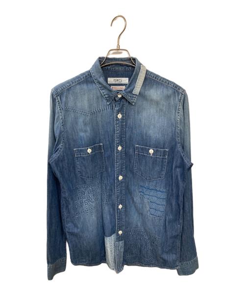 FDMTL（ファンダメンタル）FDMTL (ファンダメンタル) 刺し子パッチワークデニムシャツ インディゴ サイズ:4の古着・服飾アイテム