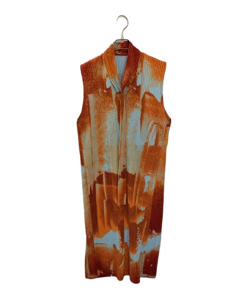 HOMME PLISSE ISSEY MIYAKE（オム プリッセ イッセイ ミヤケ）HOMME PLISSE ISSEY MIYAKE (オム プリッセ イッセイ ミヤケ) WIND WALK ロングベスト オレンジ×ブルー サイズ:1の古着・服飾アイテム