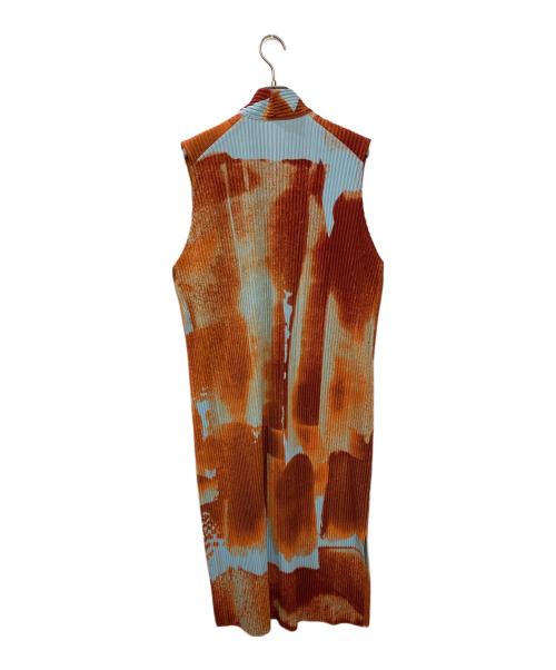 HOMME PLISSE ISSEY MIYAKE（オム プリッセ イッセイ ミヤケ）HOMME PLISSE ISSEY MIYAKE (オム プリッセ イッセイ ミヤケ) WIND WALK ロングベスト オレンジ×ブルー サイズ:1の古着・服飾アイテム