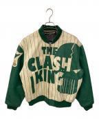 KADOYAカドヤ）の古着「古着レザーブルゾン」｜グリーン×ベージュ