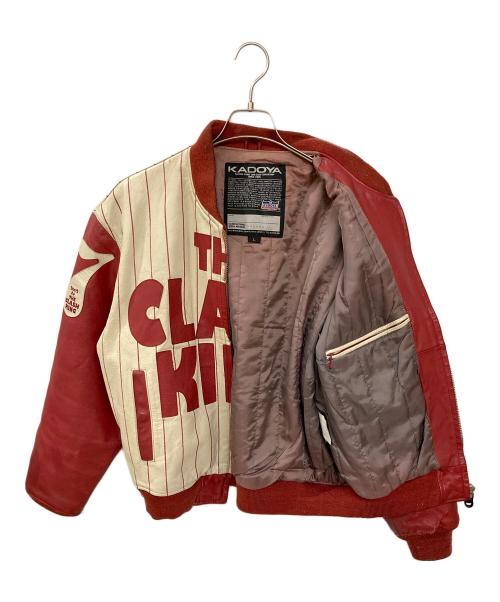 KADOYA（カドヤ）KADOYA (カドヤ) 古着レザーブルゾン レッド×ベージュ サイズ:Lの古着・服飾アイテム