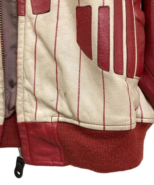 KADOYA（カドヤ）KADOYA (カドヤ) 古着レザーブルゾン レッド×ベージュ サイズ:Lの古着・服飾アイテム