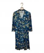 VIVIENNE TAMヴィヴィアンタム）の古着「フラワープリントパワーネットカシュクールワンピース」｜ブルー