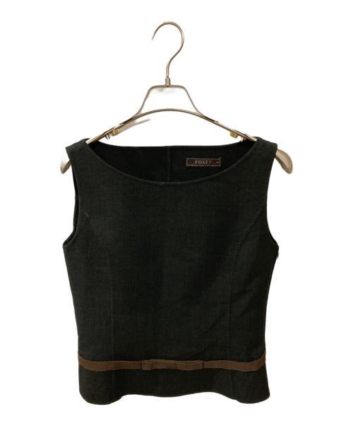 FOXEY（フォクシー）FOXEY (フォクシー) リボンノースリーブウールブラウス ブラウン サイズ:Mの古着・服飾アイテム