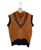 DRAWERドゥロワー）の古着「ラメVネックノースリーブニット」｜オレンジ