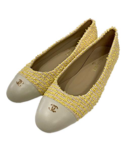 CHANEL（シャネル）CHANEL (シャネル) ココマークツイードパンプス イエロー サイズ:38の古着・服飾アイテム