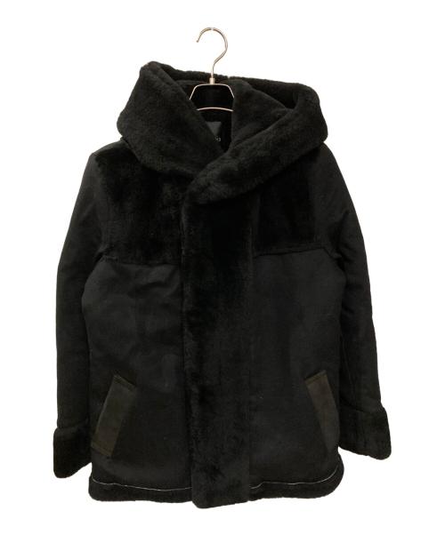 1piu1uguale3（ウノピュウノウグァーレトレ）1piu1uguale3 (ウノピュウノウグァーレトレ) EMMETI (エンメティ) MOUTON WRAPHOODED COAT ブラック サイズ:3の古着・服飾アイテム