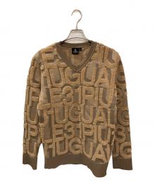 1piu1uguale3 GOLF（ウノ ピゥ ウノ ウグァーレ トレ ゴルフ）の古着「BIG FULL LOGO V-NECK」｜グリーン×ベージュ