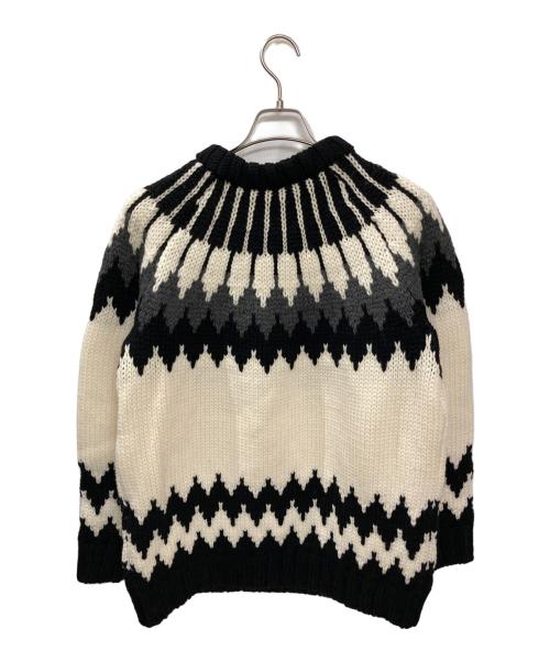1piu1uguale3（ウノピュウノウグァーレトレ）1piu1uguale3 (ウノピュウノウグァーレトレ) NORDIC BIG CREW/ニット ブラック×ホワイト サイズ:5の古着・服飾アイテム