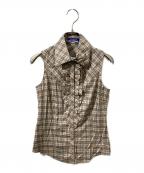 BURBERRY BLUE LABELバーバリー ブルー レーベル）の古着「ノバチェックフリルノースリーブシャツ」｜ベージュ