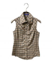 BURBERRY BLUE LABEL（バーバリー ブルー レーベル）の古着「ノバチェックフリルノースリーブシャツ」｜ベージュ