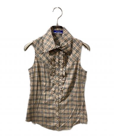 36　BURBERRY BLUE LABEL　胸元フリルの綿麻チュニックブラウス BURBERRY BLUE LABEL - 36 BURBERRY BLUE LABEL 胸元フリルの綿麻
