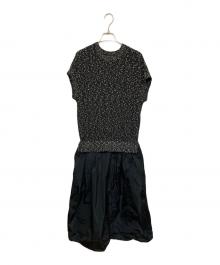 DRAWER（ドゥロワー）の古着「ツイード切替ワンピース」｜ブラック