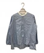 YORIヨリ）の古着「バックリボン プルオーバー ストライプシャツ」｜ブルー