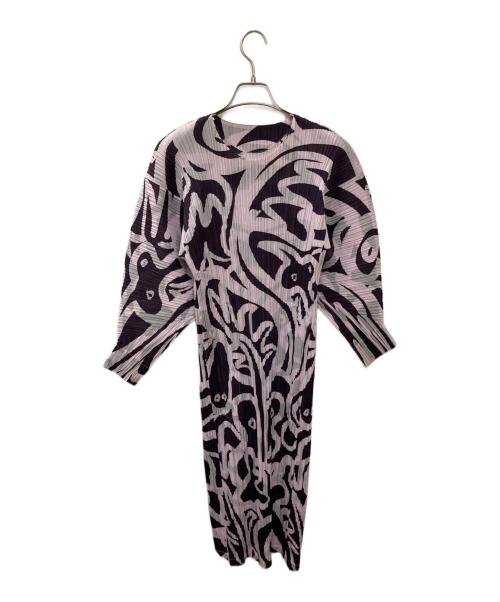 PLEATS PLEASE（プリーツプリーズ）PLEATS PLEASE (プリーツプリーズ) SEEKER/プリントワンピース パープル サイズ:3の古着・服飾アイテム