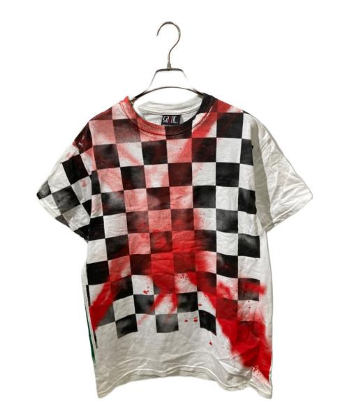 SAINT MICHAEL（セントマイケル）SAINT MICHAEL (セントマイケル) ペイントチェッカーTシャツ ホワイト サイズ:S/Mの古着・服飾アイテム