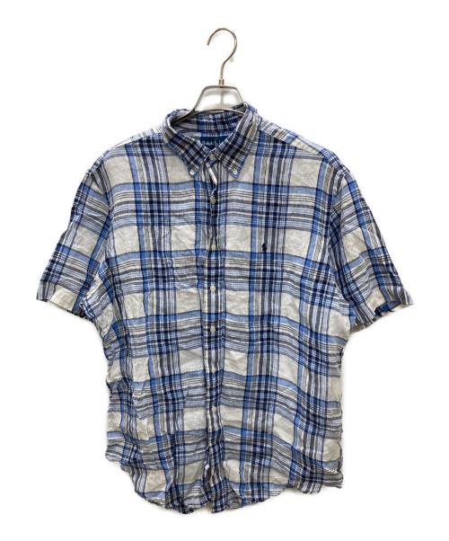 RALPH LAUREN（ラルフローレン）RALPH LAUREN (ラルフローレン) 半袖リネンシャツ ホワイト×ブルー サイズ:XLの古着・服飾アイテム