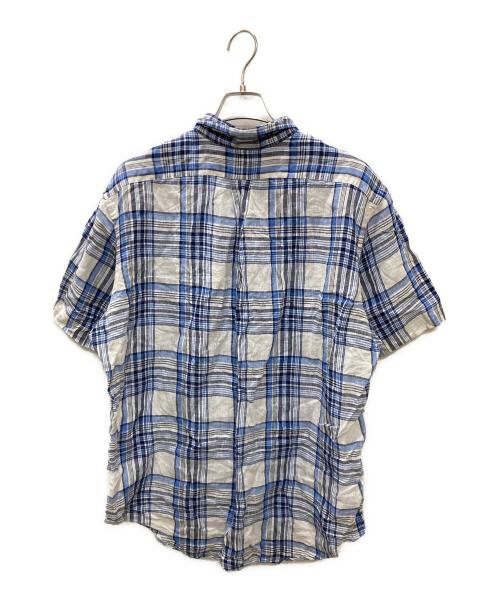 RALPH LAUREN（ラルフローレン）RALPH LAUREN (ラルフローレン) 半袖リネンシャツ ホワイト×ブルー サイズ:XLの古着・服飾アイテム