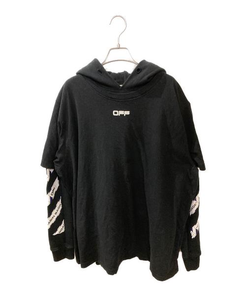 OFFWHITE（オフホワイト）OFFWHITE (オフホワイト) AIRPORT TAPE DOUBLE TEE HOODIE ブラック サイズ:Mの古着・服飾アイテム