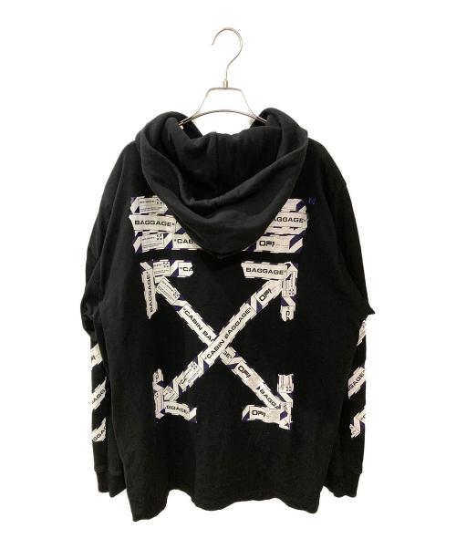OFFWHITE（オフホワイト）OFFWHITE (オフホワイト) AIRPORT TAPE DOUBLE TEE HOODIE ブラック サイズ:Mの古着・服飾アイテム