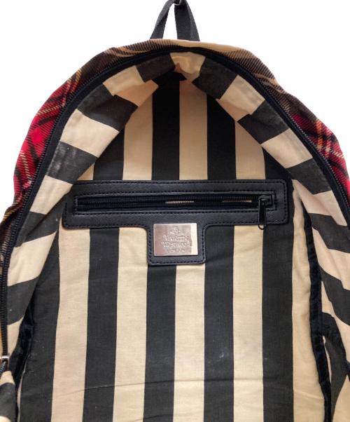 Vivienne Westwood（ヴィヴィアンウエストウッド）Vivienne Westwood (ヴィヴィアンウエストウッド) オーブパッチチェック柄リュック レッドの古着・服飾アイテム
