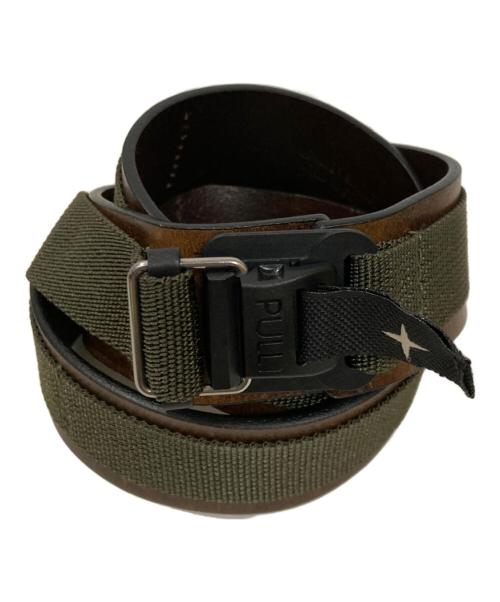 STONE ISLAND（ストーンアイランド）STONE ISLAND (ストーンアイランド) ナイロンレザーコンビベルト ブラウン×オリーブの古着・服飾アイテム