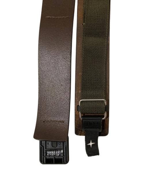 STONE ISLAND（ストーンアイランド）STONE ISLAND (ストーンアイランド) ナイロンレザーコンビベルト ブラウン×オリーブの古着・服飾アイテム