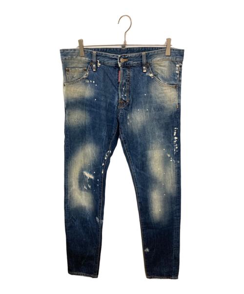 DSQUARED2（ディースクエアード）DSQUARED2 (ディースクエアード) ペイントダメージデニムパンツ インディゴ サイズ:48の古着・服飾アイテム