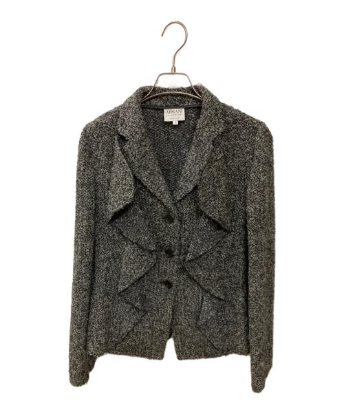 ARMANI COLLEZIONI（アルマーニ コレツィオーニ）ARMANI COLLEZIONI (アルマーニ コレツィオーニ) フリルデザインニットジャケット グレー サイズ:Mの古着・服飾アイテム