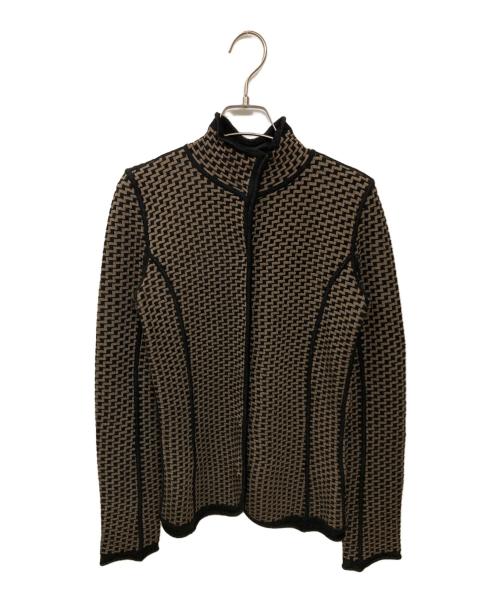 ARMANI COLLEZIONI（アルマーニ コレツィオーニ）ARMANI COLLEZIONI (アルマーニ コレツィオーニ) ニットジャケット ブラック×ブラウン サイズ:Lの古着・服飾アイテム