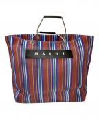 MARNIマルニ）の古着「フラワーカフェストライプトートバッグ」｜レッド×ブルー