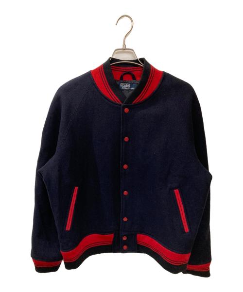 POLO RALPH LAUREN（ポロ・ラルフローレン）POLO RALPH LAUREN (ポロ・ラルフローレン) 古着カラーリブウールスタジャン ネイビー×レッド サイズ:Lの古着・服飾アイテム