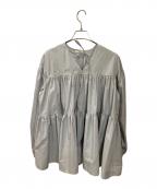 YORIヨリ）の古着「ギャザーフリルブラウス」｜グレー