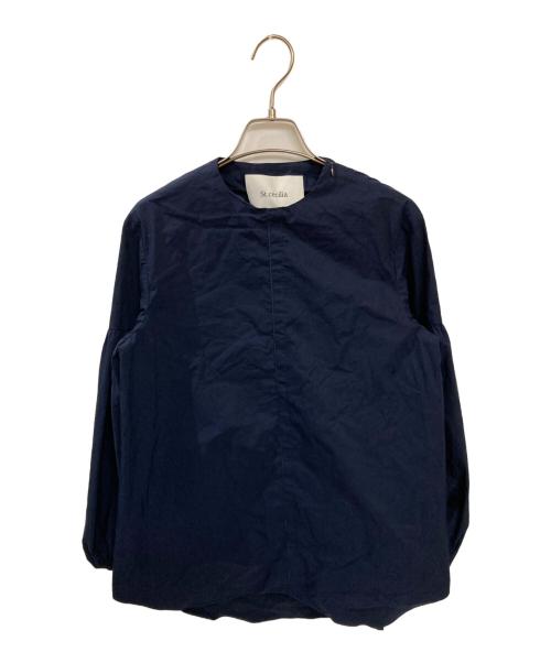 St.cecilia（セントセシリア）St.cecilia (セントセシリア) ギャザースリーブブラウス ネイビー サイズ:FREEの古着・服飾アイテム
