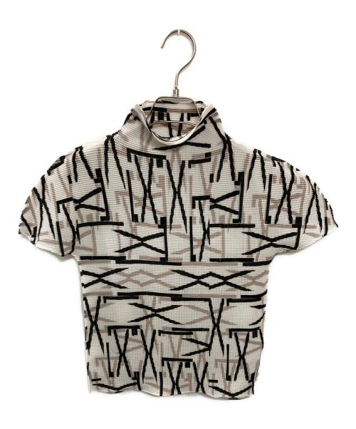 me ISSEY MIYAKE（ミーイッセイ ミヤケ）me ISSEY MIYAKE (ミーイッセイ ミヤケ) 半袖プリーツカットソー ブラック×ホワイト サイズ:FREEの古着・服飾アイテム