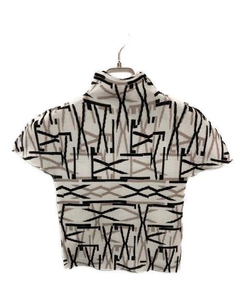 me ISSEY MIYAKE（ミーイッセイ ミヤケ）me ISSEY MIYAKE (ミーイッセイ ミヤケ) 半袖プリーツカットソー ブラック×ホワイト サイズ:FREEの古着・服飾アイテム