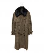 DRAWERドゥロワー）の古着「ギンガムチェックボアカラートレンチコート」｜ブラウン