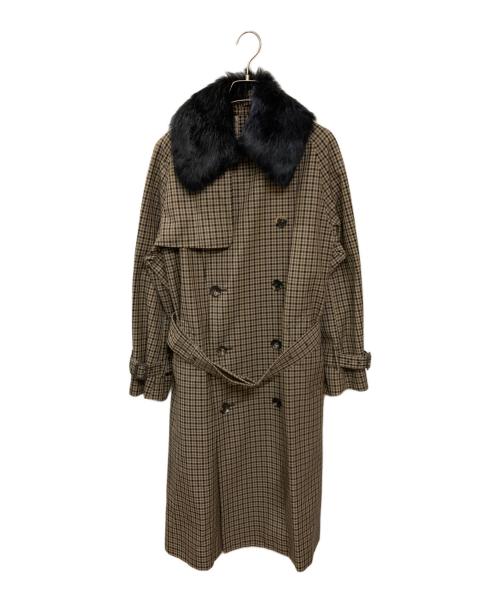 DRAWER（ドゥロワー）Drawer (ドゥロワー) ギンガムチェックボアカラートレンチコート ブラウン サイズ:Sの古着・服飾アイテム