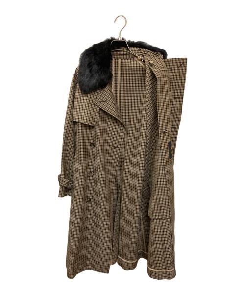 DRAWER（ドゥロワー）Drawer (ドゥロワー) ギンガムチェックボアカラートレンチコート ブラウン サイズ:Sの古着・服飾アイテム