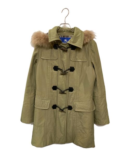 BURBERRY BLUE LABEL（バーバリーロンドンブルーレーベル）BURBERRY BLUE LABEL (バーバリーロンドンブルーレーベル) ファー付き裏地チェック中綿ナイロンコート オリーブ サイズ:Lの古着・服飾アイテム