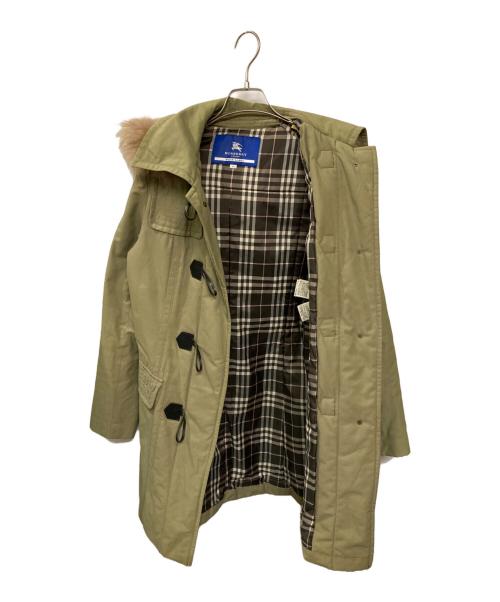 BURBERRY BLUE LABEL（バーバリーロンドンブルーレーベル）BURBERRY BLUE LABEL (バーバリーロンドンブルーレーベル) ファー付き裏地チェック中綿ナイロンコート オリーブ サイズ:Lの古着・服飾アイテム
