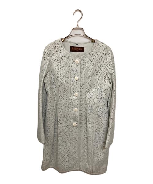 BALMAIN（バルマン）BALMAIN (バルマン) パンチングレザーコート ホワイト サイズ:Sの古着・服飾アイテム