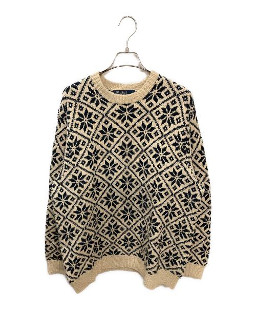 POLO RALPH LAUREN（ポロ・ラルフローレン）POLO RALPH LAUREN (ポロ・ラルフローレン) コットンリネン総柄ニット ベージュ サイズ:Lの古着・服飾アイテム