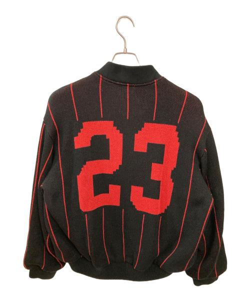 SUPREME（シュプリーム）Supreme (シュプリーム) pinstripe varsity zip up sweater ブラック×レッド サイズ:Sの古着・服飾アイテム