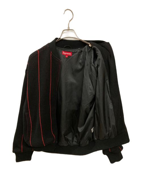 SUPREME（シュプリーム）Supreme (シュプリーム) pinstripe varsity zip up sweater ブラック×レッド サイズ:Sの古着・服飾アイテム